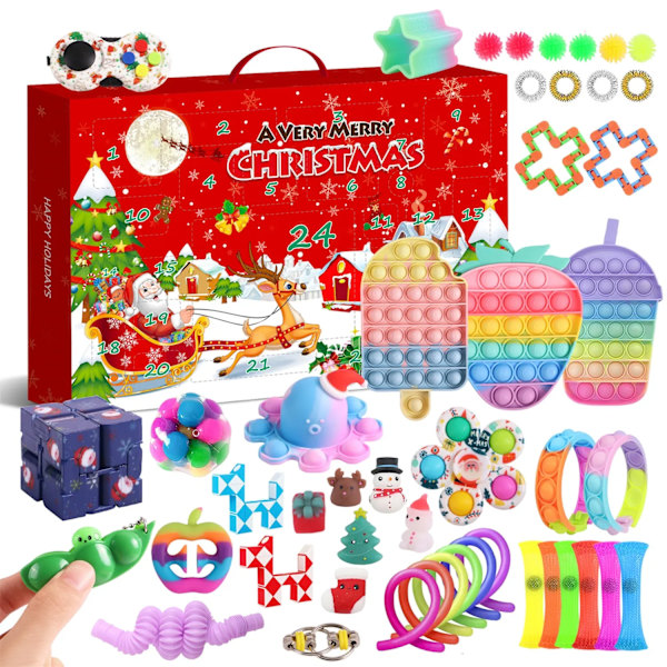 Ny Adventskalender 2021 Jul Leksak för Barn Nedräkningskalender 24 Dagar Jul Leksaker Jul Tryck Bubblor Leksak Pack Present Jul Light Green