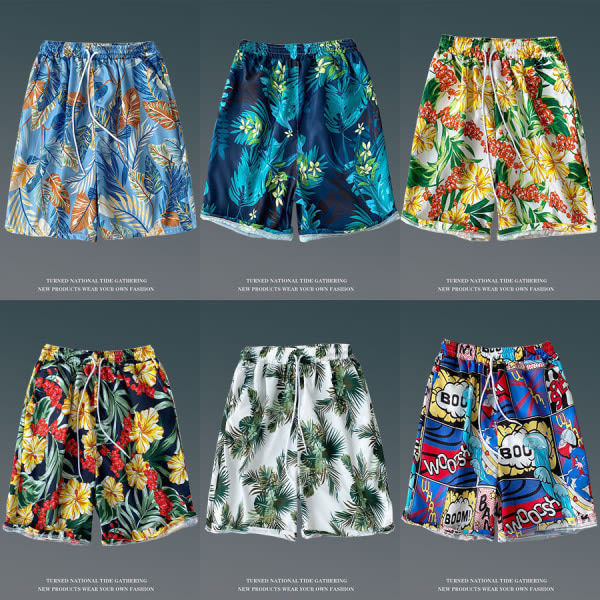 Flower Flat Front Casual Aloha Hawaiian Shorts-STK010 för män