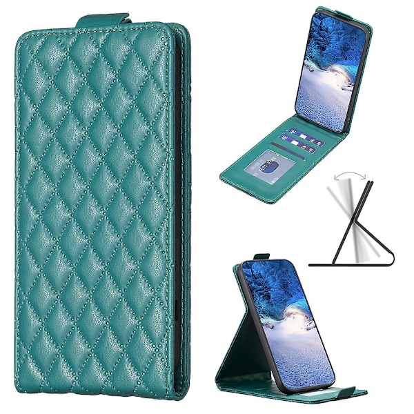 Vertikalt Vändbart Stötsäkert Skal för Iphone 15 PU Läder Präglat Telefonfodral Green
