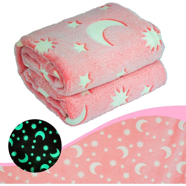 Girls' Glow in The Dark Blanket (50" x 60", Pink)