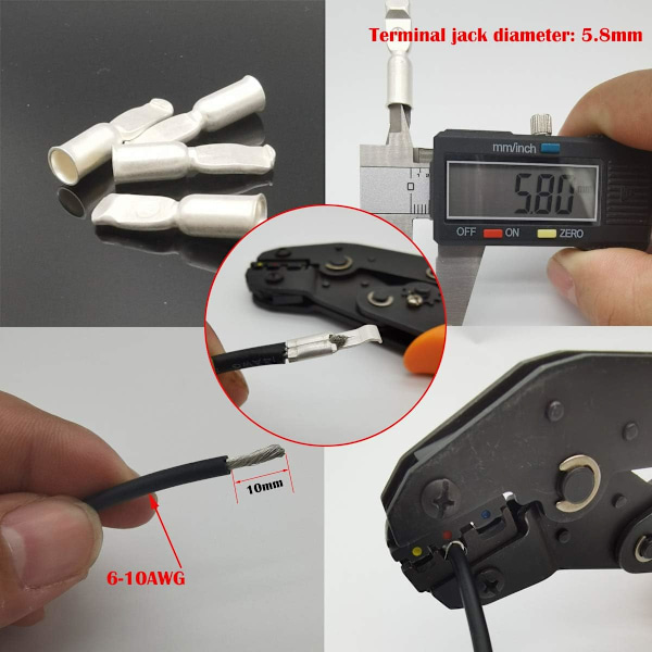 Akun liitin 50A pikaliitin 8AWG sähkökaapelilla (60cm punainen/60cm musta) moottoripyörätrukeille