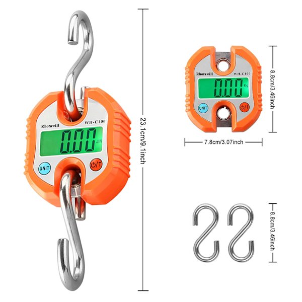 Bagasjevekter Kranvekter 150 kg Digitale bagasjevekter med kroker Bærbare hengende vekter med LCD-skjerm oransje