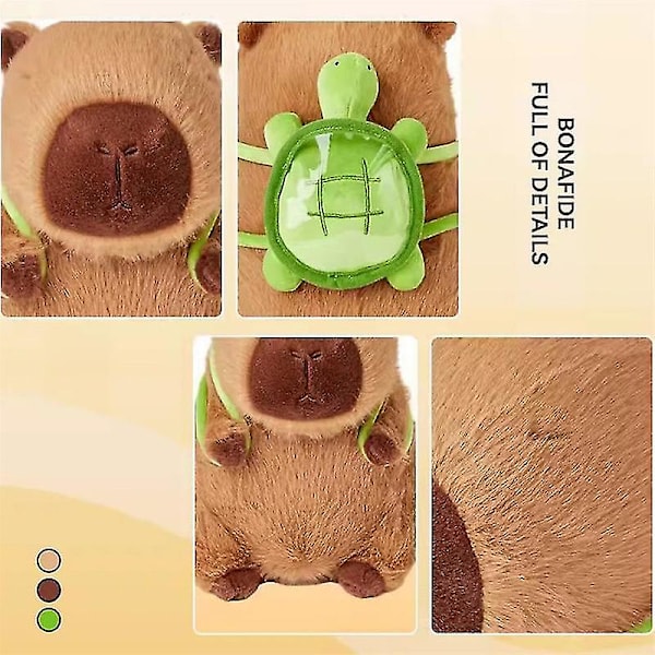 Capybara plyslegetøj, Capybara der bærer skildpadde, realistisk blødt capybara legetøj 25cm