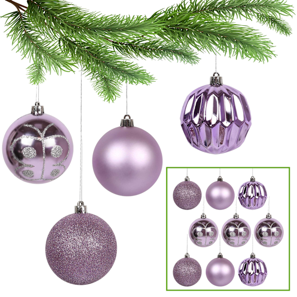 Lilla julekuler, plast, 6cm juletrepynt, 16 stk. lila