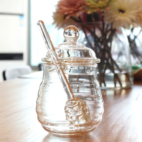 250ml Honungskruka Burk och Set Glas Dippers Mini Burkar Sked [GKS]