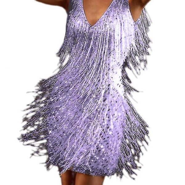 Fransklänning för kvinnor Sexig fjädertofsar Miniklänning Mycket fin gåva Mycket trevlig present purple S