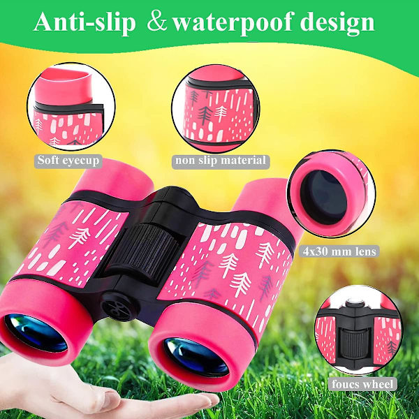 Lasten kiikarit Kompaktit taittuvat kiikarit Lapsille pojille tytöille syntymäpäivälahja 4x30 Mini kiikarit Vedenpitävät Pink