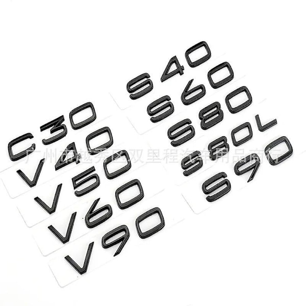 3D Sorte Bogstaver til Bagklap på Volvo C30 V40 V50 V60 V90 S40 S60 S80 S90 Xc40 Xc60 Xc90 Emblem Logo Badge Mærkat Tilbehør V90 V90 V90 V90 Glossy Black
