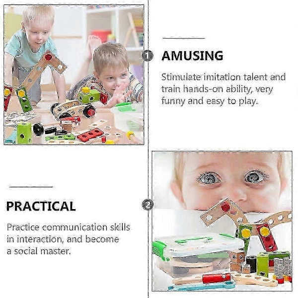 Sæt Børn Simulation Træværktøj Skrue Møtrik Kombination DIY Adskillelse Legetøj