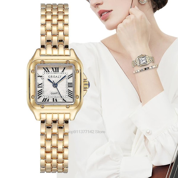 2023 dame mode firkantet ur dame quartz ur kvalitets dame romersk proportion ur guld【GKS】