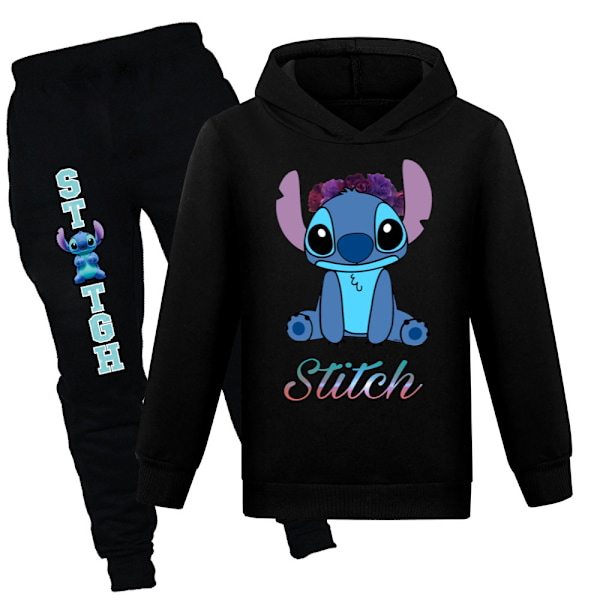 Barn Lilo och Stitch Höst Sweatshirt Hoodies Byxor Träningsoverall Outfits Set Svart Black 150 cm