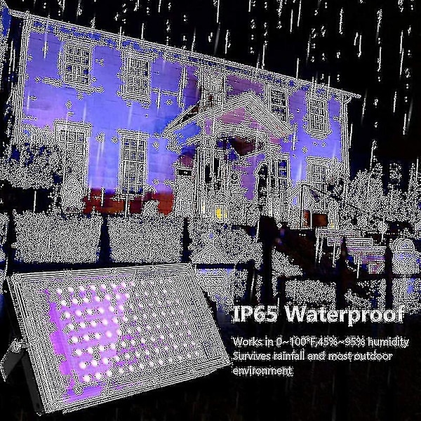 2 st 100W UV LED-strålkastare Blacklight IP65 Vattentät Ultraviolett LED-lampa Effektbelysning för akvariumfest Neonmålning Fluorescerande P