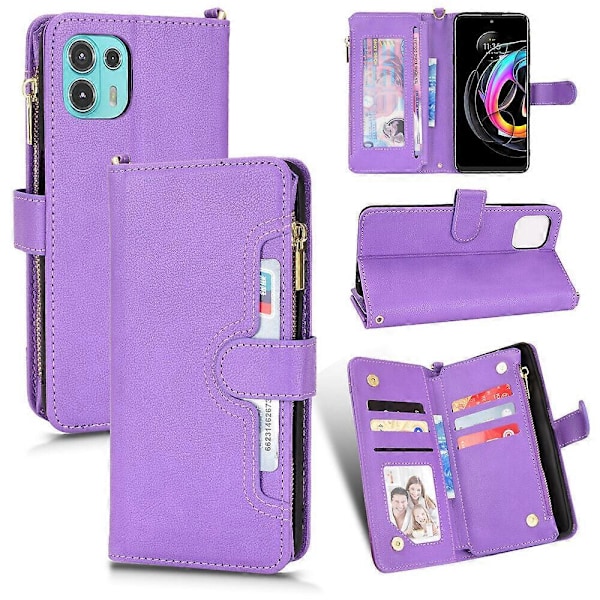 Fodral för Motorola Edge 20 Fusion Skydd Dragkedja Magnetisk Plånbok Korthållare PU Läder Flip Fodral Lila{GKS} Purple A