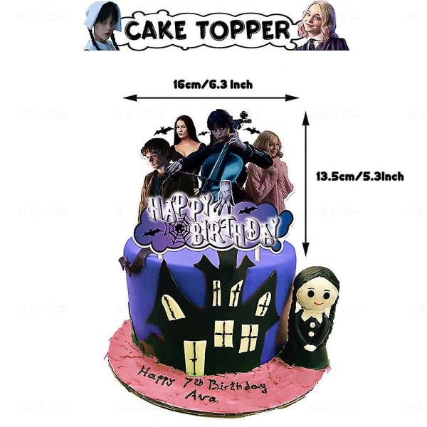 Onsdag Familjen Addams Festmaterial Dekoration Banner Tårta Cupcake Toppers Ballonger Kit Presenter