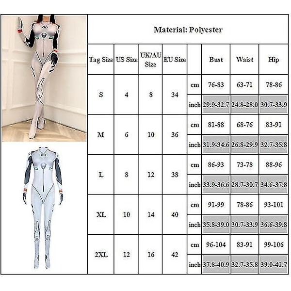 Evangelion Anime Ayanami Rei Cosplay Bodysuit Dräkt Dam Battle Suit Halloween Party Fancy Dress Up Jumpsuit 2XL