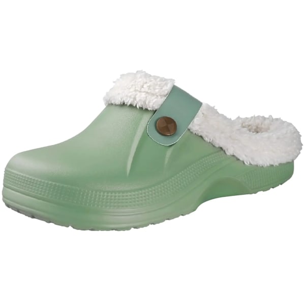 Eyriphy Herr Clogs Skor Varma Plåster Inomhus Tofflor Icke-Slip Vattentät Vinter Bomull Slides Fluffig Päls Sovrum Tofflor För Män Grön Green 37-38(9-9.2 inch)