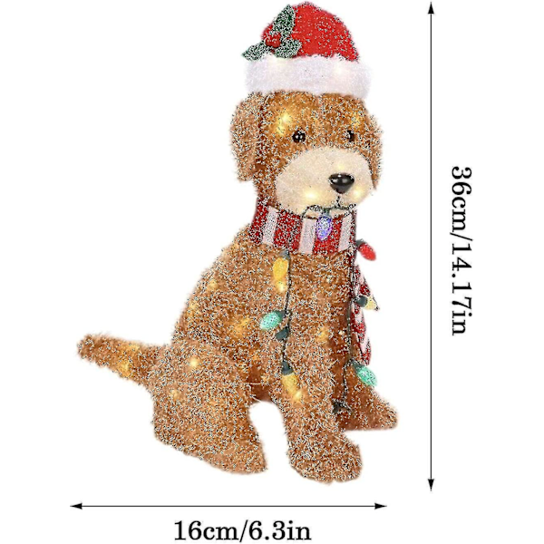 2D Lysende Jule Golden Doodle Hund, Fluffy Doodle Hund med Lyslenke Jule Akryl Utendørs Plendekorasjon Yw1