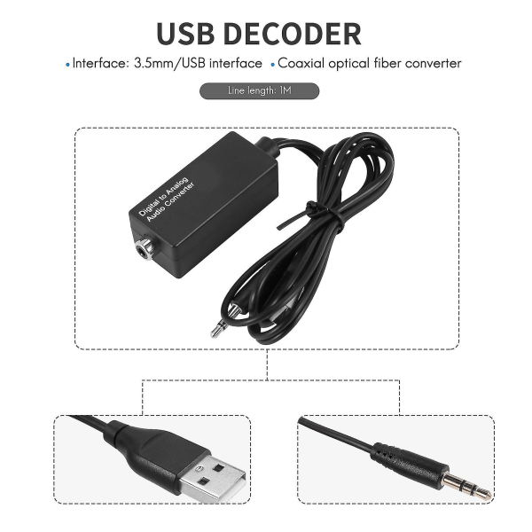 O Converter D15 Converter Digital-till- 3,5 mm Dac USB Der, koaxial