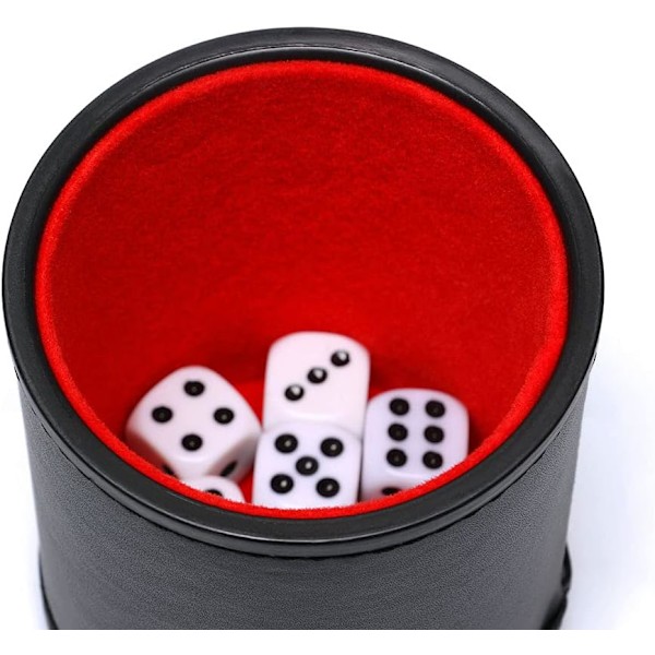 Tärningskopp i konstläder med sammetsinsida, tyst vid skakning för Liar's Dice Farkle Yatzy brädspel (röd)[GKS]