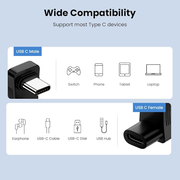 180 graders vinklet USB C-adapter (2-pak), U-formet USB C 3.1 han