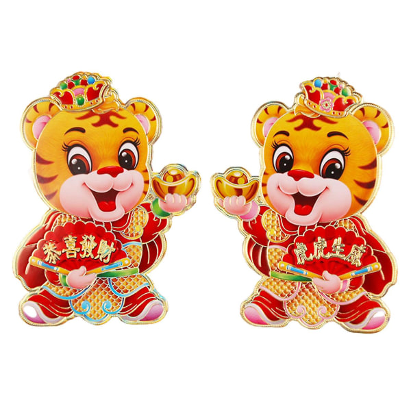 1 par 2022 Tiger Year Door Stickers Kinesisk stil Papper Vårfestival Nyår Tiger Stickers Party Supplies