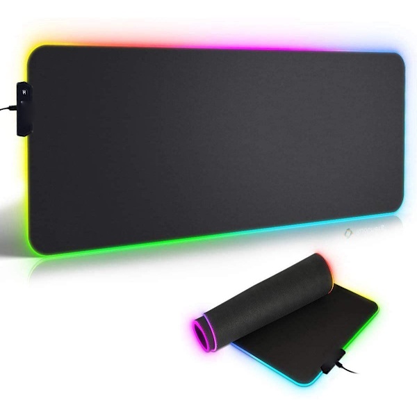 RGB-spelmusmatta XXL LED stor musmatta 800 x 300 x 4 mm Musmatta belysning Tangentbordsmatta Extra USB-ingång för mus, tangentbord eller mobiltelefon