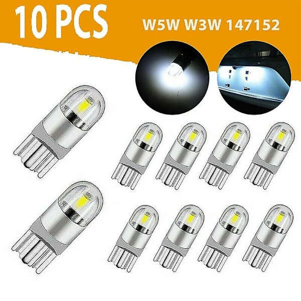 10 stk 6000k Canbus T10 168 194 W5w Dome License Side Marker Led Lys Hvid - Perfekt