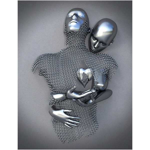 Set av 3 konst moderna affischer, 3D metall figur staty Art Love Heart Kiss