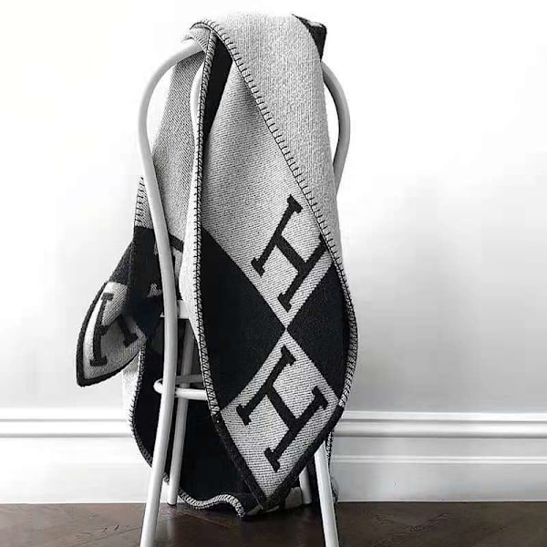Cashmere Blend Plaid H Tæppe, Hæklet, Bærbar, Cyan