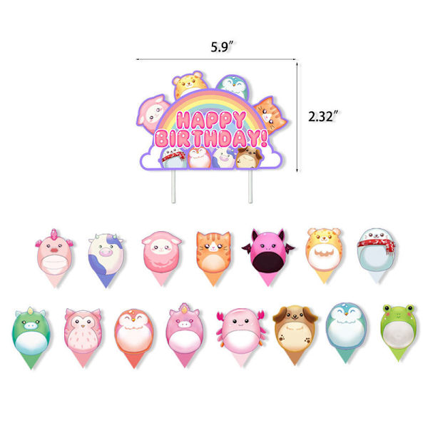 Squishmallows-teemainen syntymäpäiväjuhlakoriste, pehmolelut, vetolippu, kakunkoriste, ilmapallosetti 【GKS】