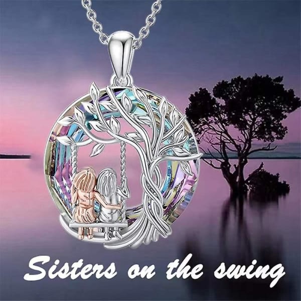 Sisters Födelsedagspresenter från Sisters Silver Tree Of Life 2 Sisters Halsband med Kristall Syster Smycken Presenter