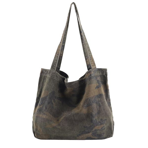 Dame Vintage Canvas Camouflage Tote Bag Handleveske