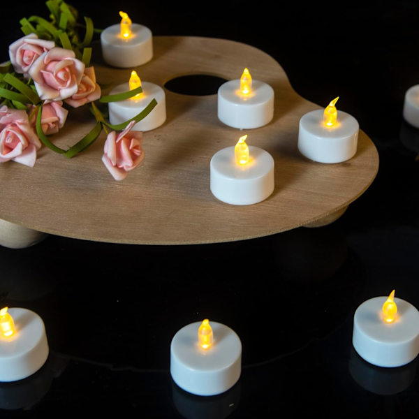 24-pakke LED-telys, batteridrevet - LED-telys med realistisk og lys flimrende flamme, flammefrie, for sesong- og festivalfeiring. Varmt hvitt Warm yellow