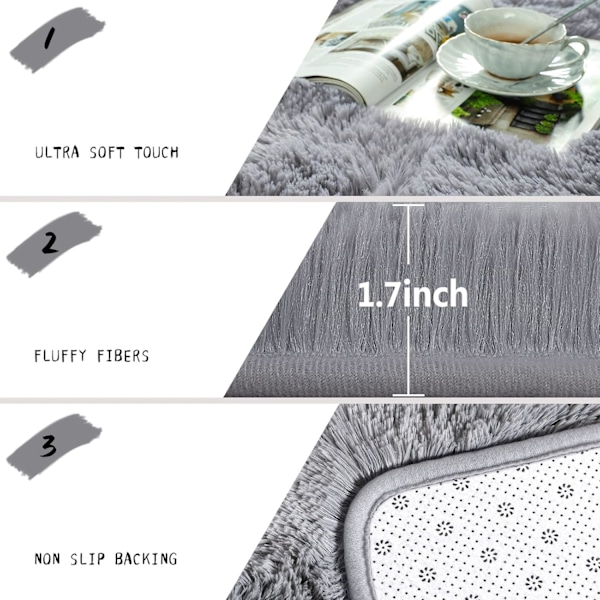 Grå Rund Matta för Tonåringar Flickor Barnrum, Söt Fluffig Cirkel