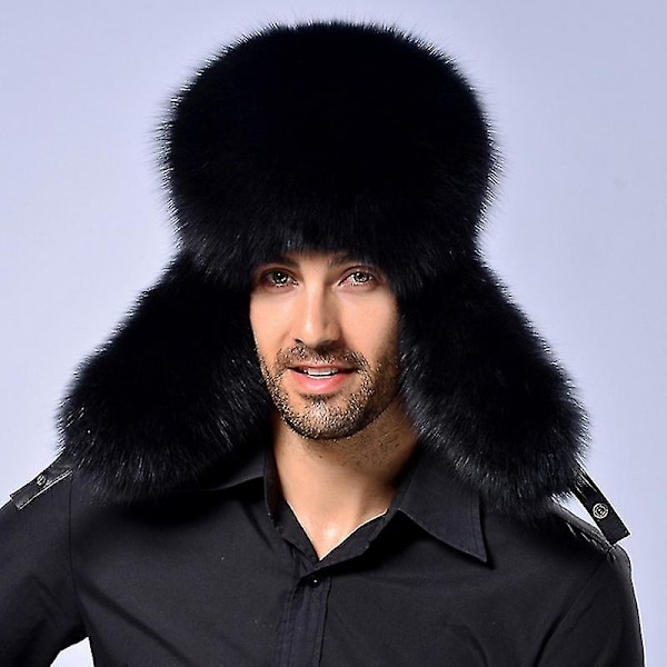 Menn Tykk Ushanka Vinter Kunstpels Termisk Russisk Kosakk Trapper Snøhatter Black