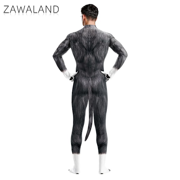 Zawaland Dyre Catsuit Par Snow Wolf Kostume med Hale Gren Lynlås Halloween Party Cosplay Outfit Forklædning Zentai Bodysuit B273-1002 B273-1002 S