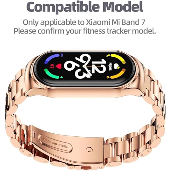 Rannekoru yhteensopiva Xiaomi Mi Band 7 -rannekkeen kanssa, metallinen vaihdettava säädettävä ranneke älykellolle (Mi 7 - Ruusukulta)