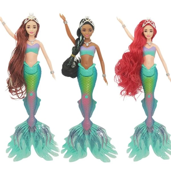 Kawaii 35CM Prinsesse Dukke Havfrue Dukke Skønhedsfisk BJD med Lys og Musik Legetøj Dukker Børn Gave Dark brown-1