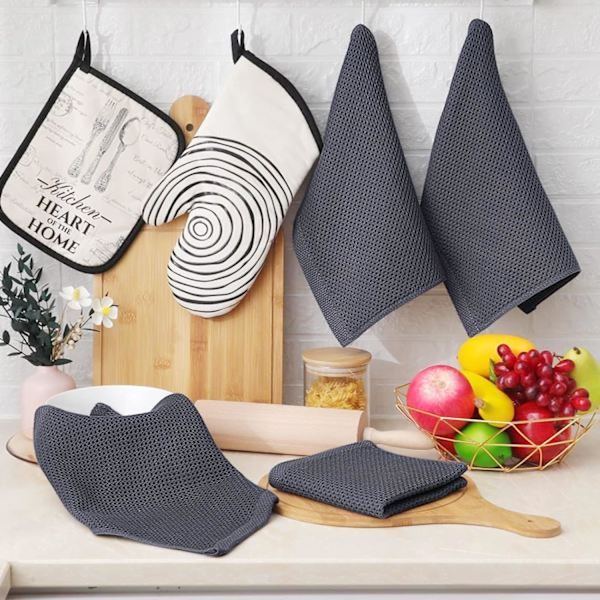 100% Bomulls Waffle-vävda Kökshanddukar, Ultra Mjuka Absorberande Snabbtorkande Disktrasor, 12x12 Tum, 6-pack, Mörkgrå
