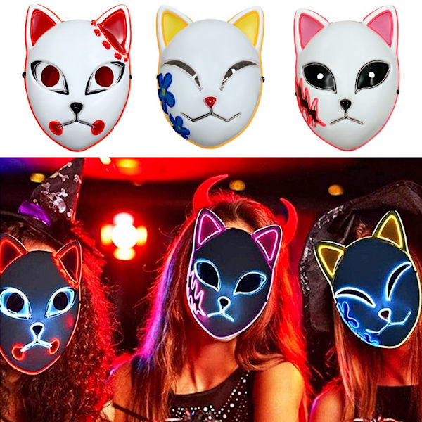 Halloween Glödande Katt Mask LED Lady Demon Slayer