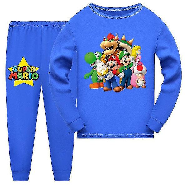 Super Mario Pyjamas Langarmet T-skjorte Bukser Sleepwear Nattøy Pjs Sett Barn Gutter Jenter Pyjamas Loungewear Alder 7-14 År CMK Mørk Blå Dark Blue 13-14 Years