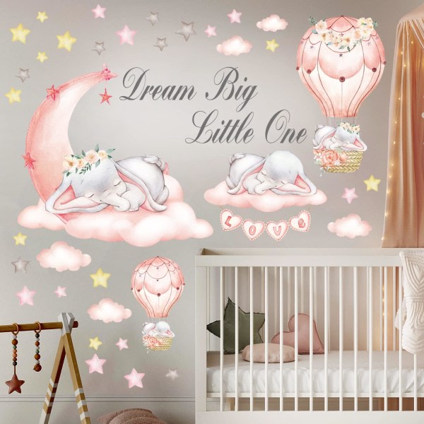 Dream Big Little One Wall Stickers Elephant Quote Moon Stars Deca