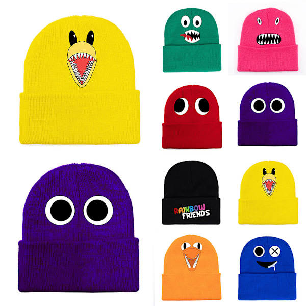 Rainbow Friends strikket lue trykt lue Barn vintergave Dark Pink