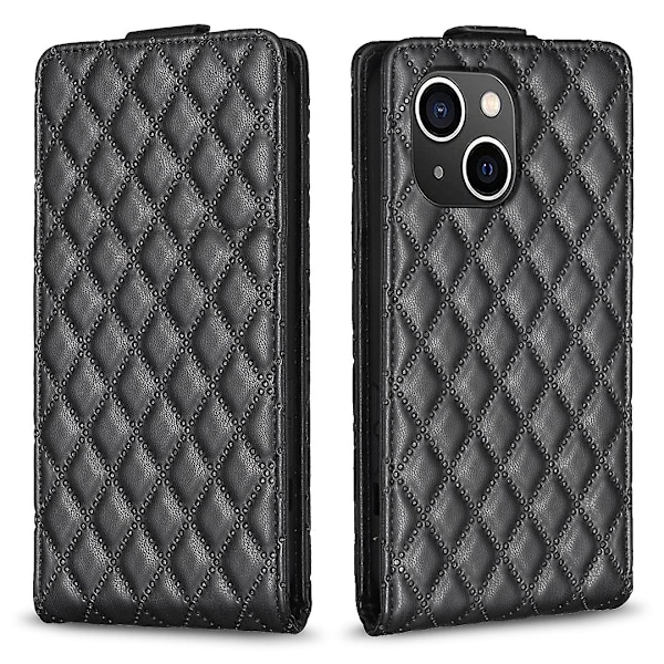 Vertikalt Vändbart Stötsäkert Skal för Iphone 15 PU Läder Präglat Telefonfodral Black