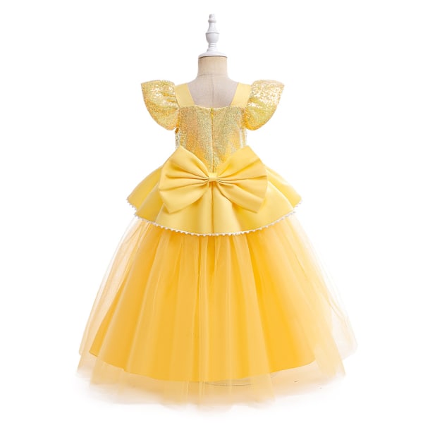 Flickor Prinsessan Belle Utstyr Kostym Halloween Maskeraddräkt 130 cm
