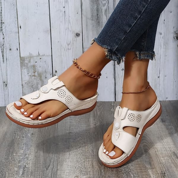 Sommar bekväma platta bohemiska flip flop-sandaler för kvinnor white 36