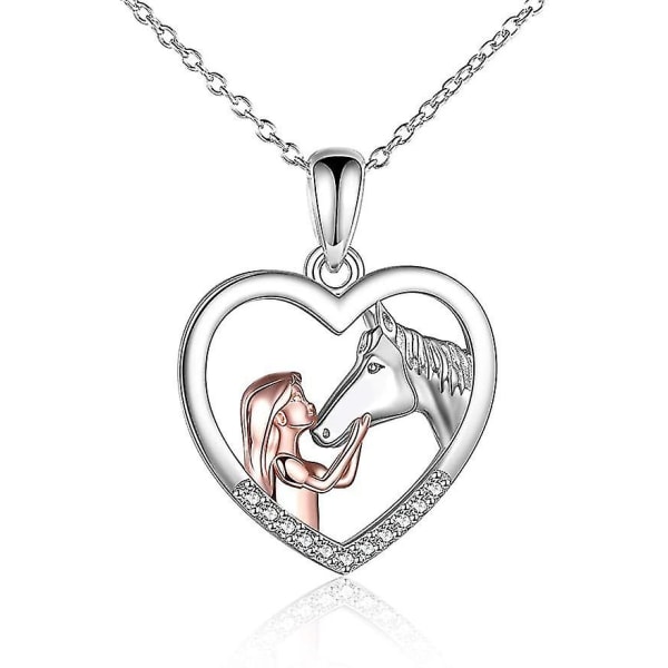 Jenter og hest halskjede i sterlingsølv - Heste smykker - Hestegaver til damer - 18 tommer bursdagsgave til kjæreste