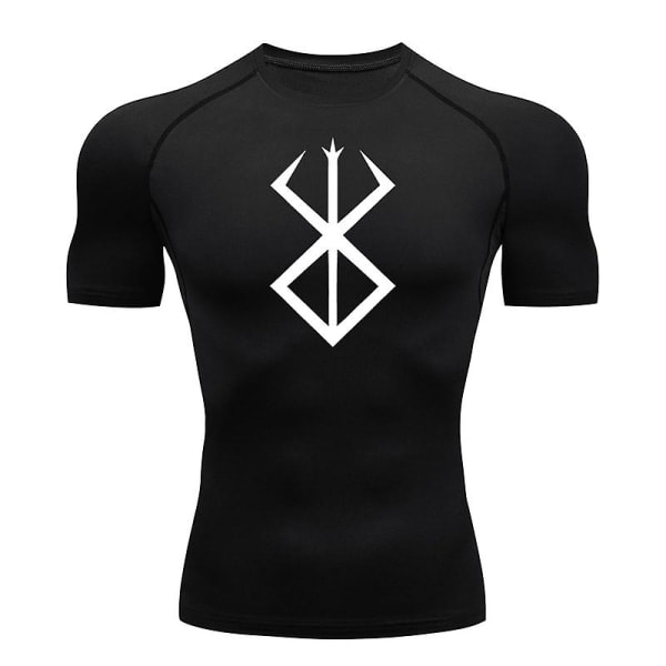 Anime Berserk Trykk Kompresjonsskjorte for Menn Kortermet Treningsskjorte Gym Hurtigtørkende Atletisk T-skjorte Topper Svart 1 S[GKS]