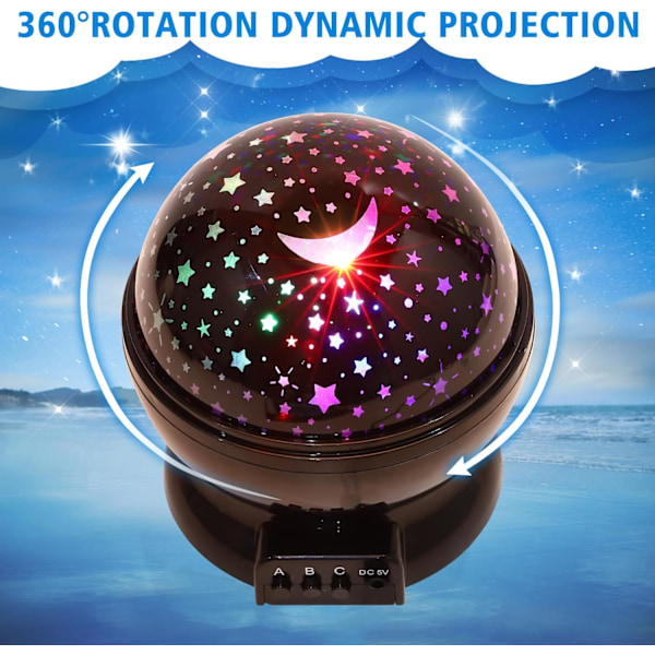 Natlampe til børn, Børnenatlampe, Stjernenatlampe, Nebulastjerneprojektor 360 graders rotation - 4 LED-lys 12 lysfarver Black