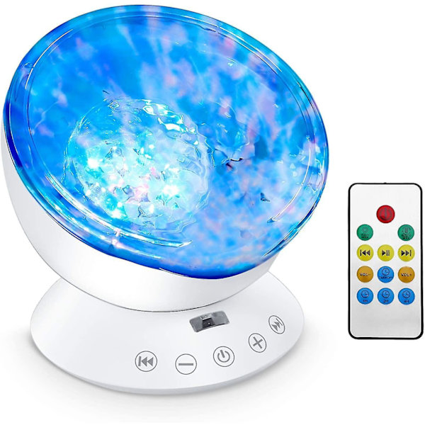 Ocean Wave Projektor, 12 LED Natlampe Med Justerbar Lysstyrke Fjernbetjening Timer 8 Lystilstande Mu